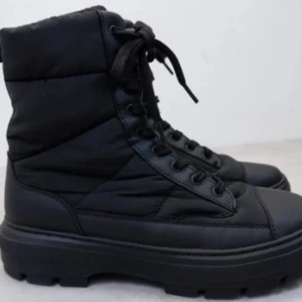 Zara Black Quilted Puffer‎ Lace Up Ankle Boots Lug Sole EURO 41